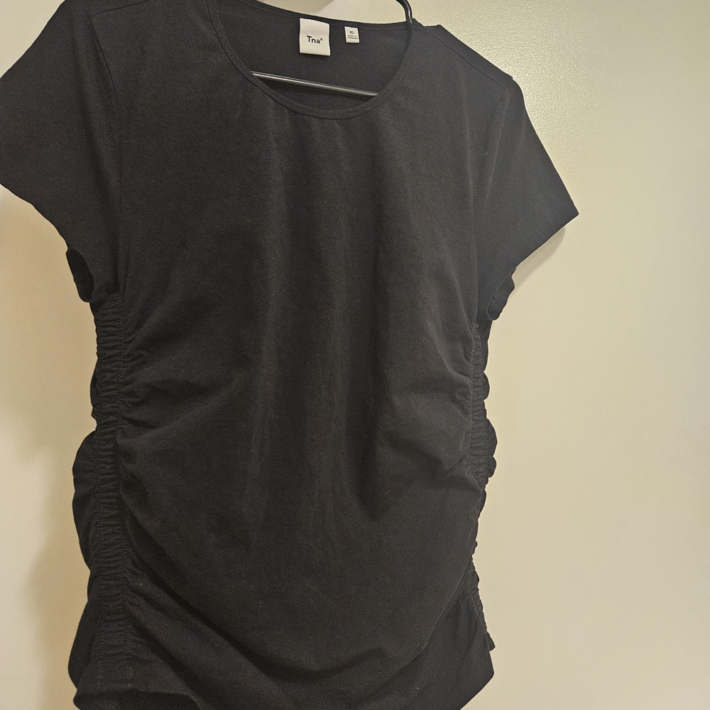 TNA Black Ruched Short Sleeve Tee